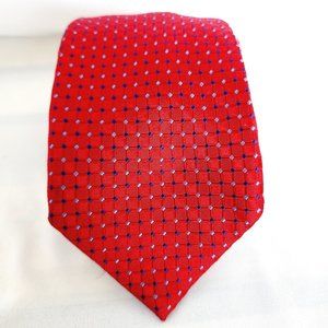 Chaps Men's Necktie Slim Handmade 100% Silk Red Squares with Blue Dots 58x3